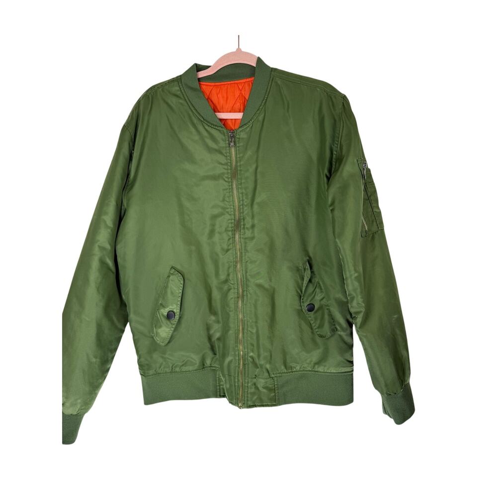 Men's Military Green Satin Quilt Flight Bomber Utility Coat‎ Jacket Size L
